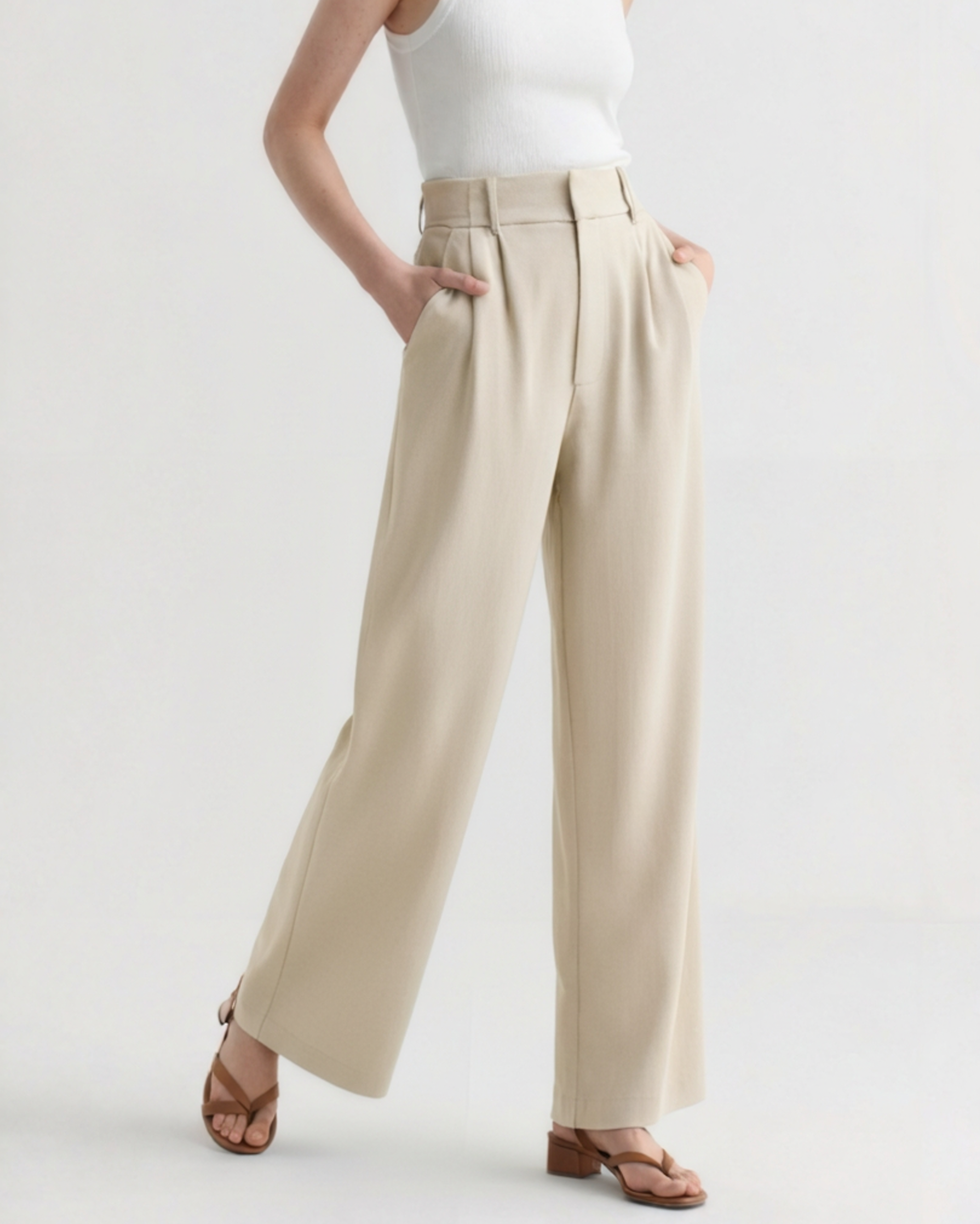 Pantalón de vestir de pernera ancha para mujer, cintura estructurada y caída fluida