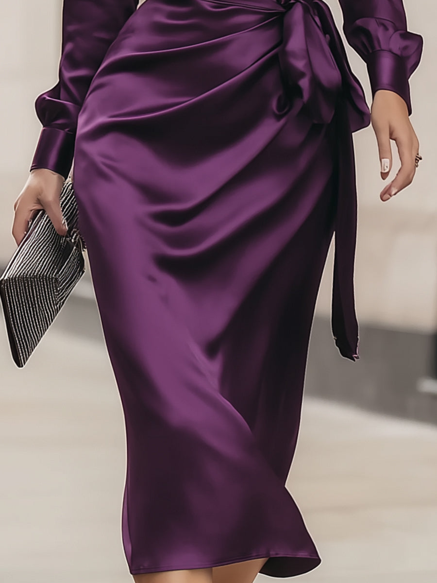 Women's Midi Dress Satin wrap front