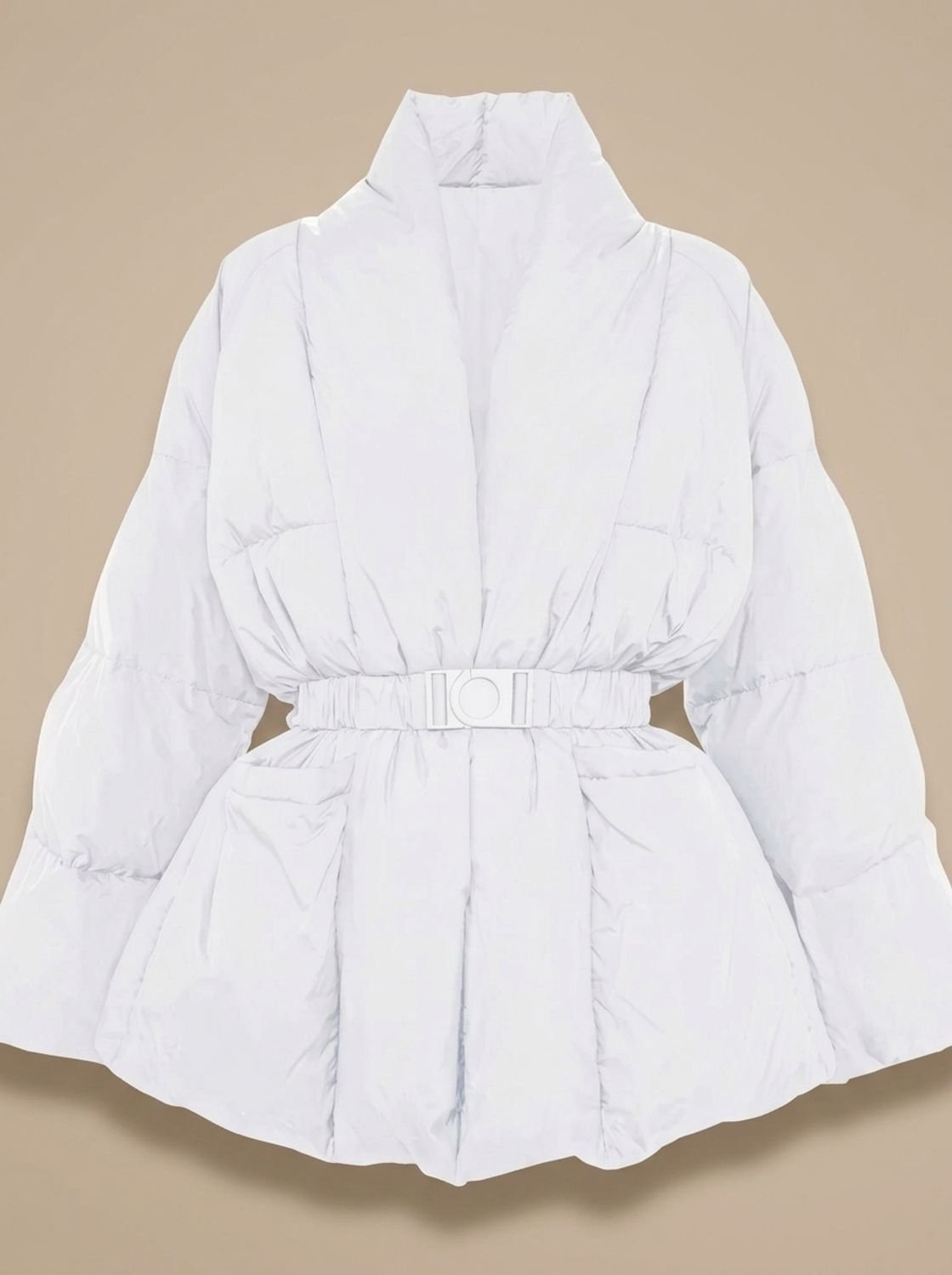 Women's Down Jacket with Buckle Belt and High Collar