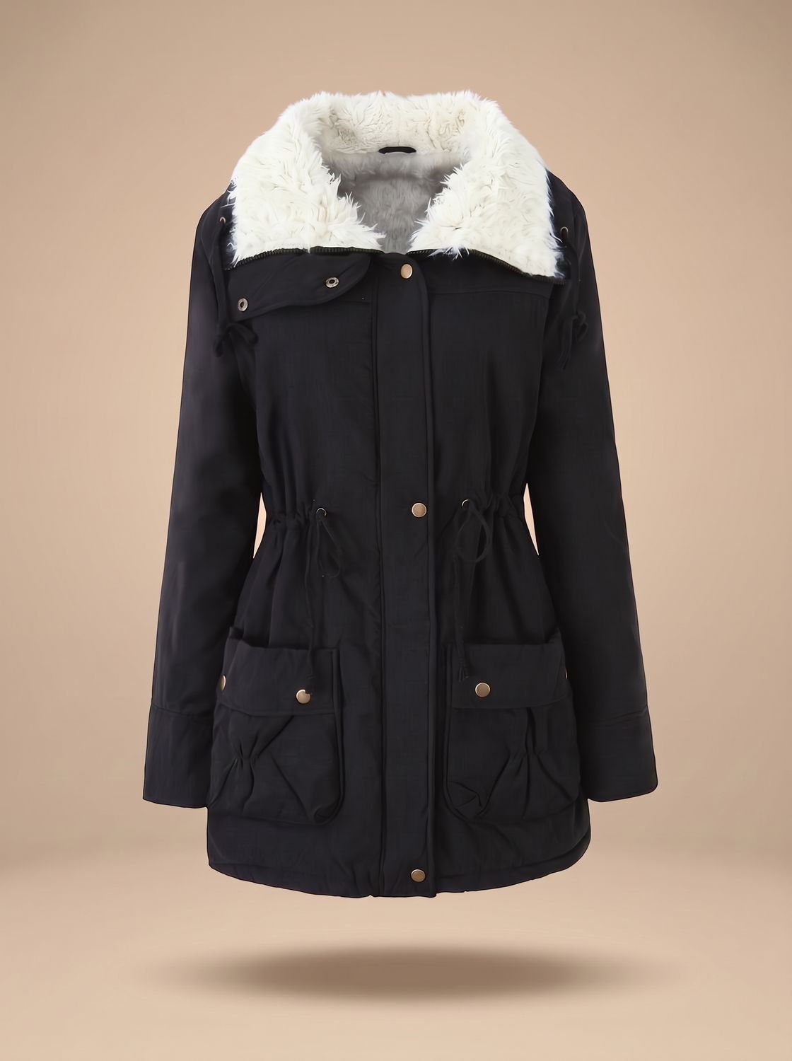 Women's Mid-Length Parka with Faux Fur Collar