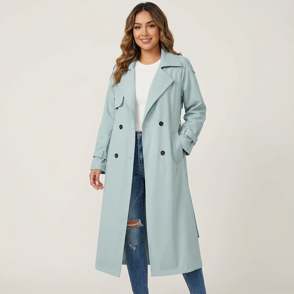 Trench-coat long décontracté pour femme à boutonnage frontal