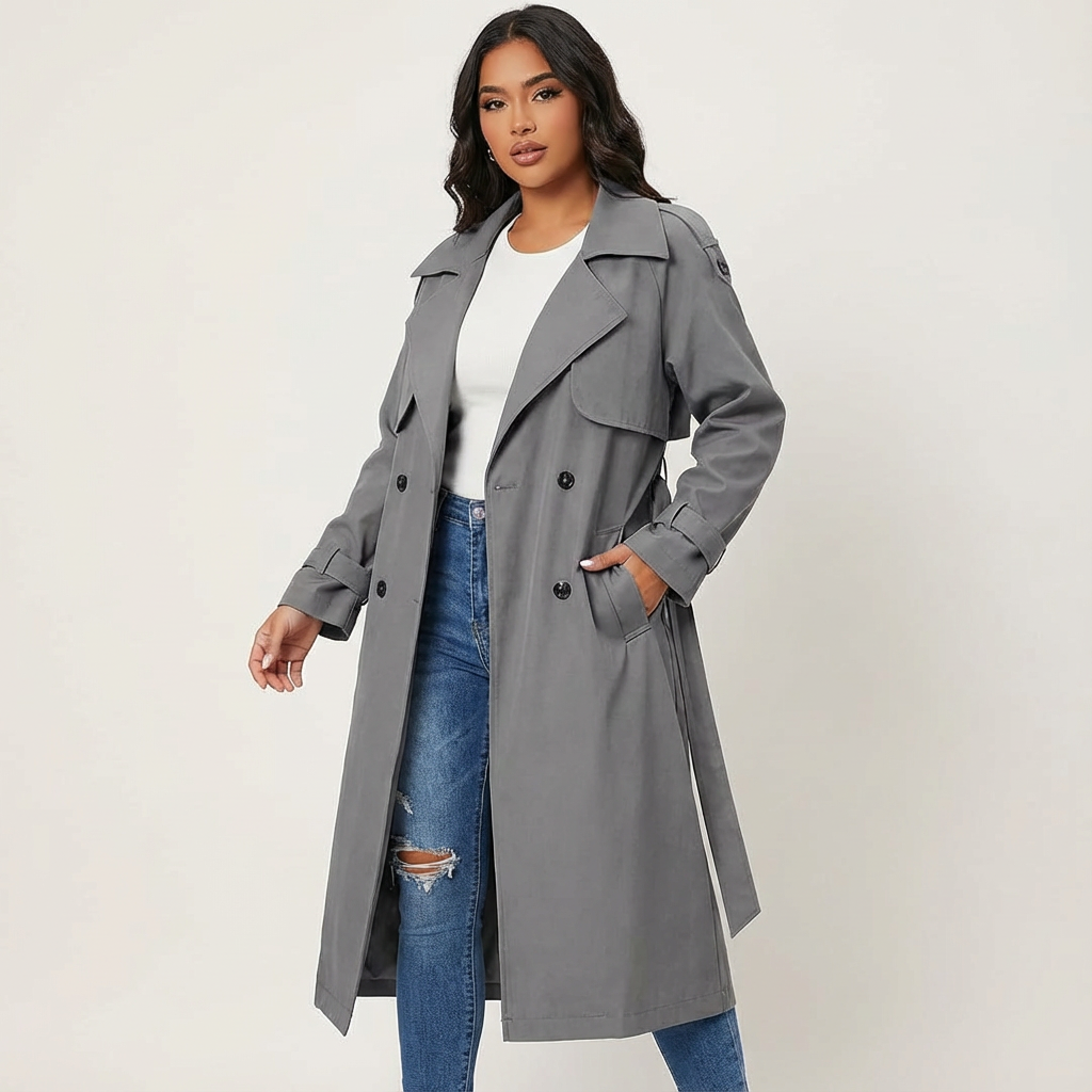 Women's Long Casual Trench Coat with Button Front