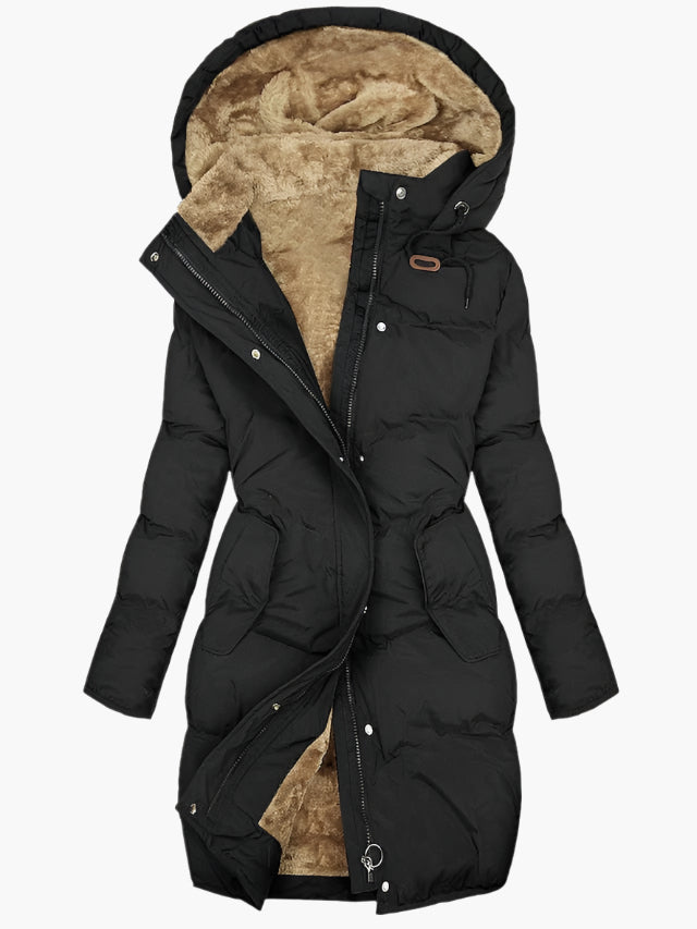 Women's Long Winter Coat with Faux Fur Hood