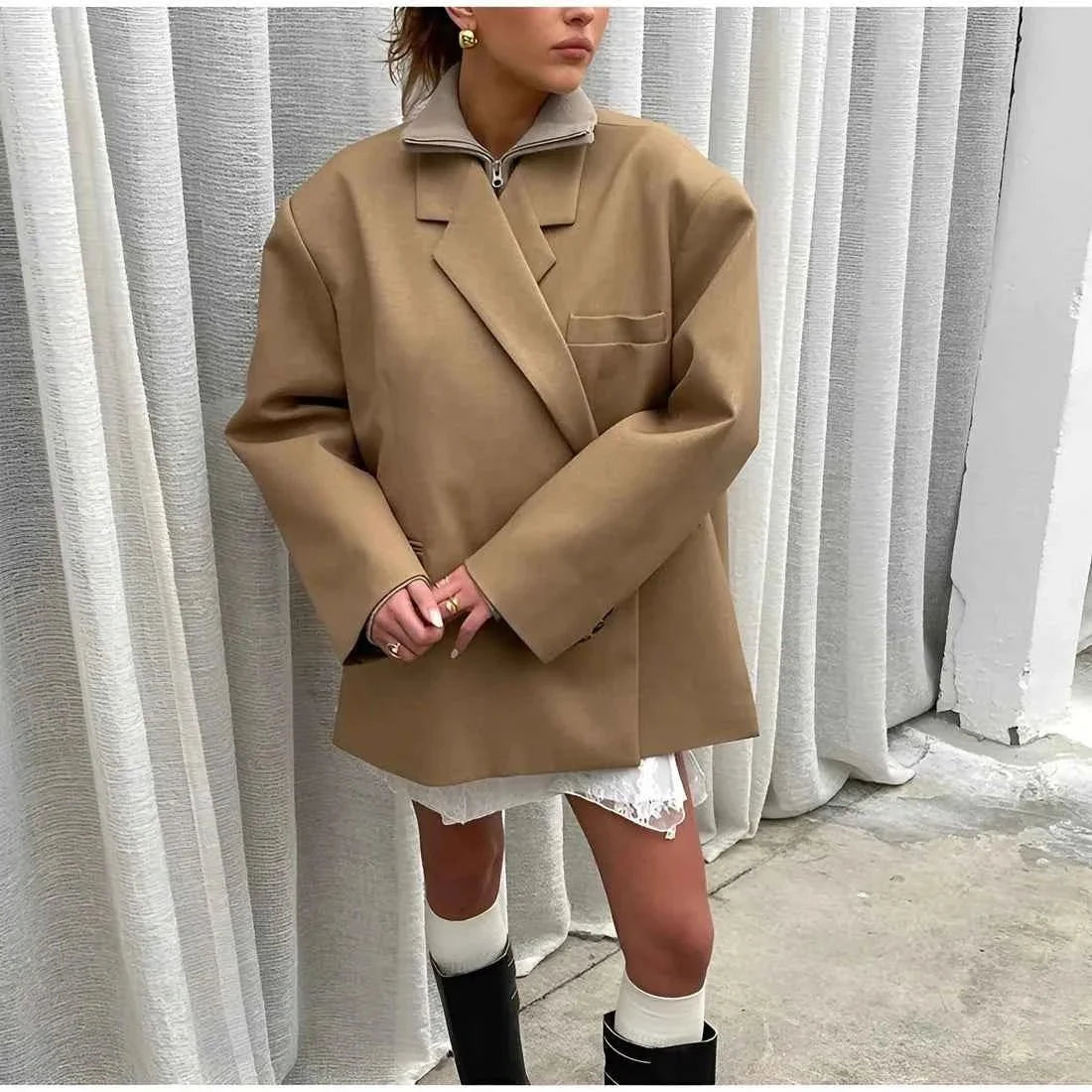 Blazer extragrande para mujer, cuello de solapas y corte relajado