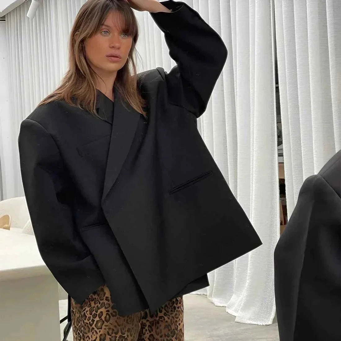 Blazer extragrande para mujer, cuello de solapas y corte relajado