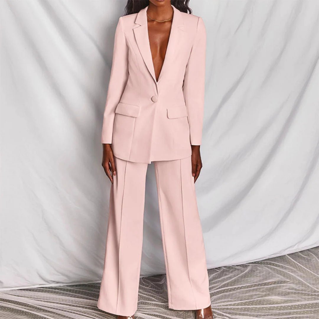 Conjunto de traje para mujer con blazer entallado y pantalón de pernera ancha