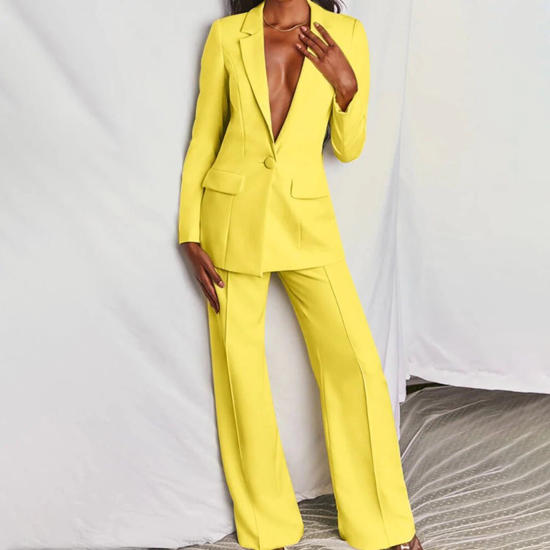 Conjunto de traje para mujer con blazer entallado y pantalón de pernera ancha