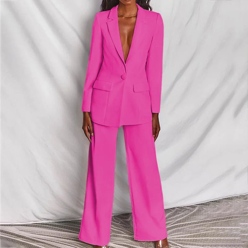 Ensemble tailleur pour femme, blazer ajusté et pantalon à jambes larges