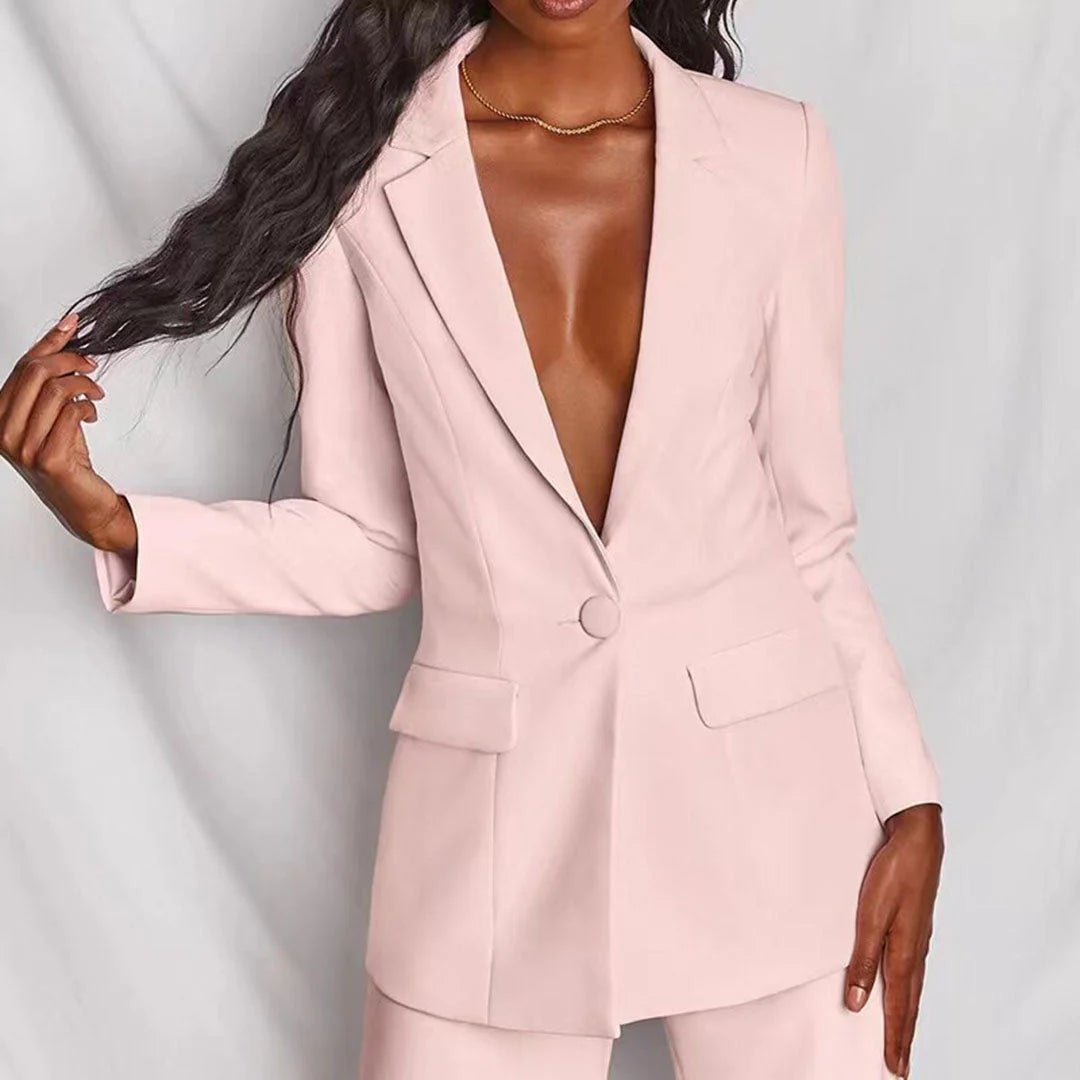 Ensemble tailleur pour femme, blazer ajusté et pantalon à jambes larges