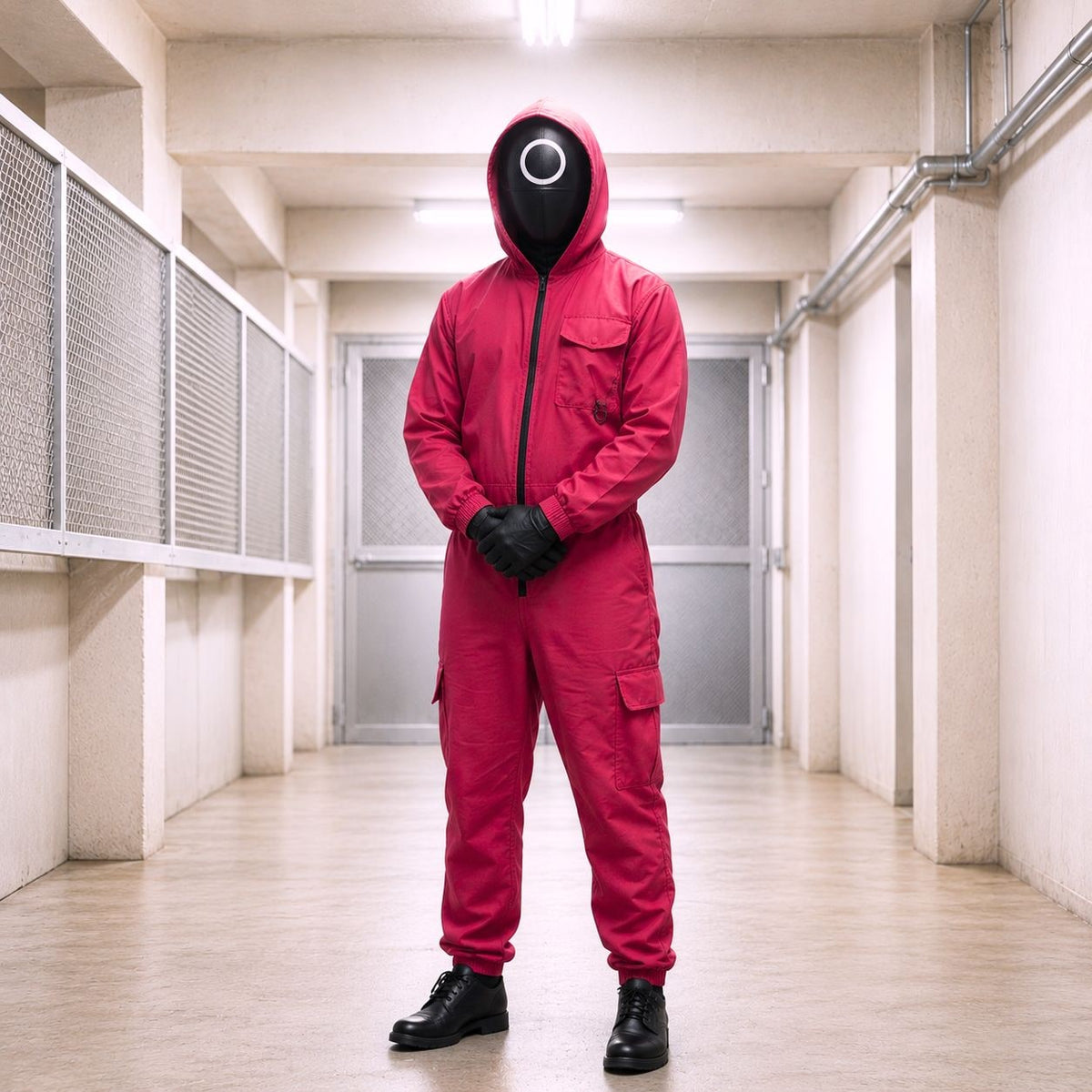 Hooded Costume Jumpsuit with Mask & Belt Halloween Cosplay