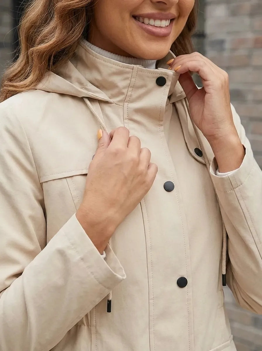 Women's Longline Parka with Hood and Buttons