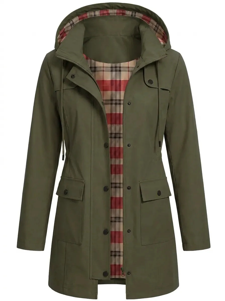 Women's Longline Parka with Hood and Buttons