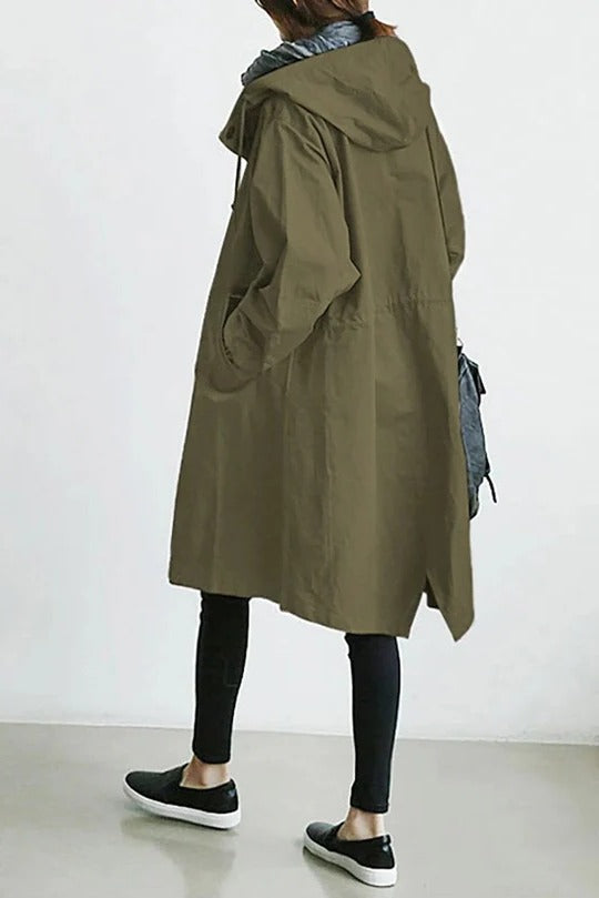 Women's Hooded Trench Coat Sleek Full-Coverage Cut