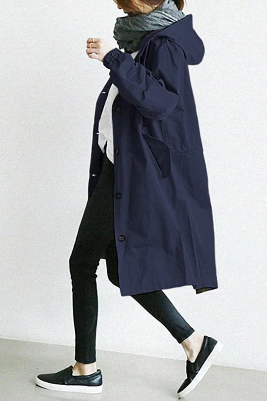 Women's Hooded Trench Coat Sleek Full-Coverage Cut