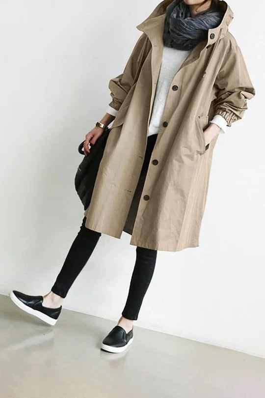 Women's Hooded Trench Coat Sleek Full-Coverage Cut