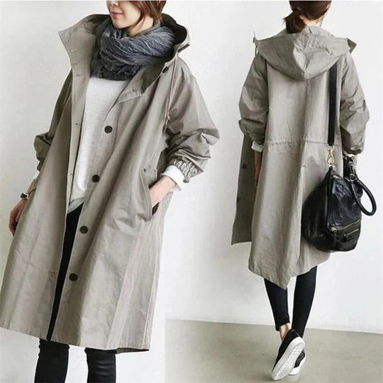 Women's Hooded Trench Coat Sleek Full-Coverage Cut