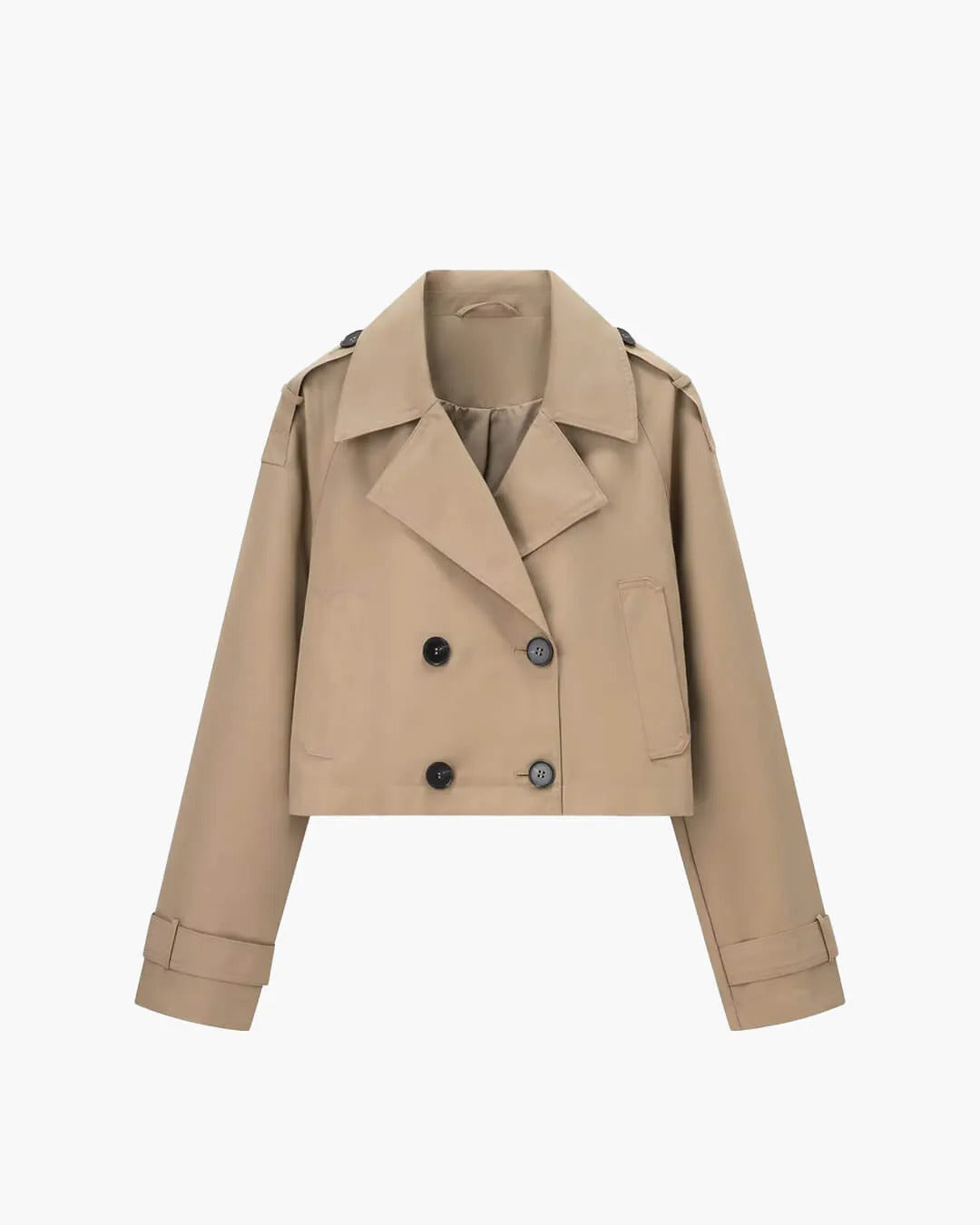 Gabardina corta cruzada para mujer, solapas definidas