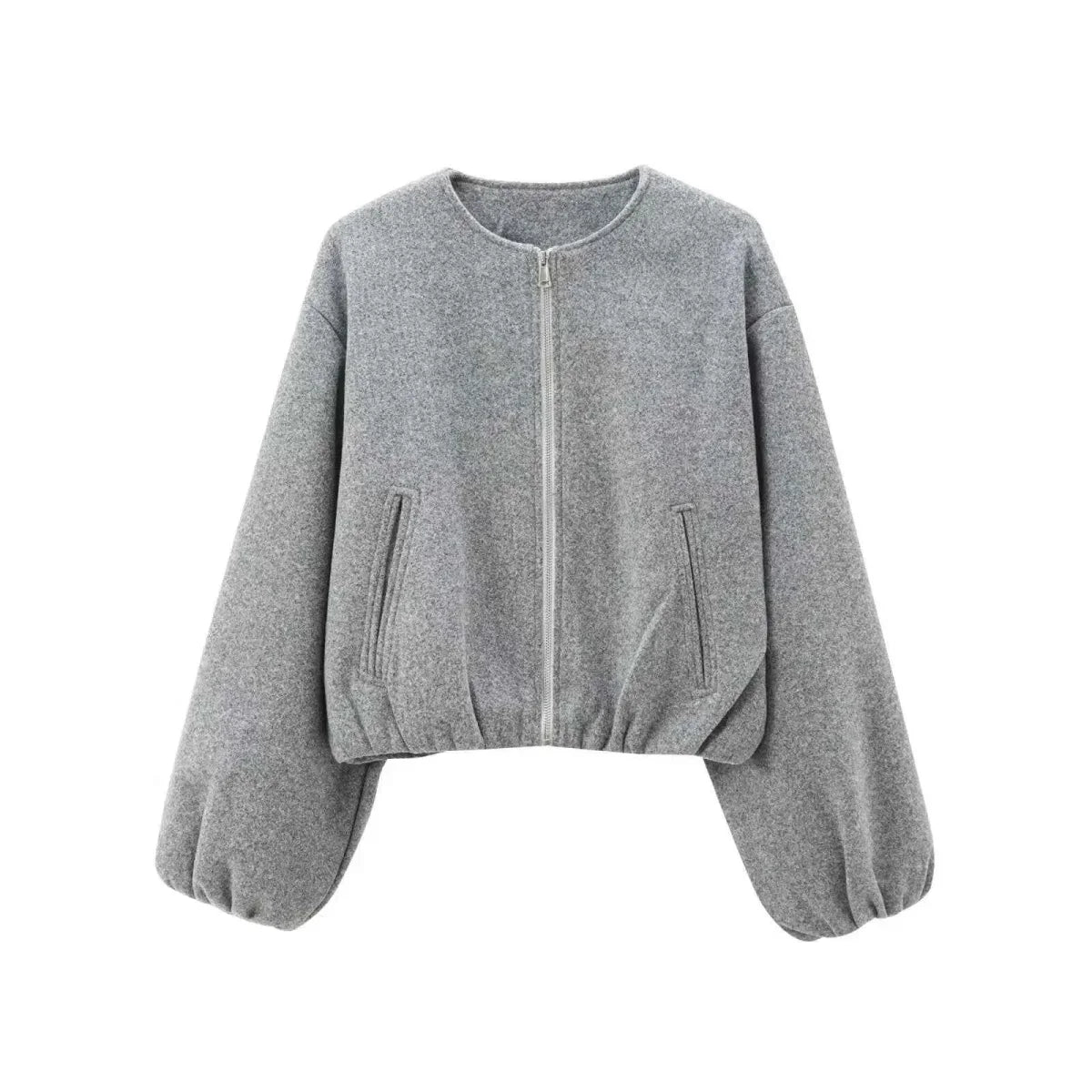 Chaqueta bomber para mujer, cuello redondo, bajo elástico y corte holgado