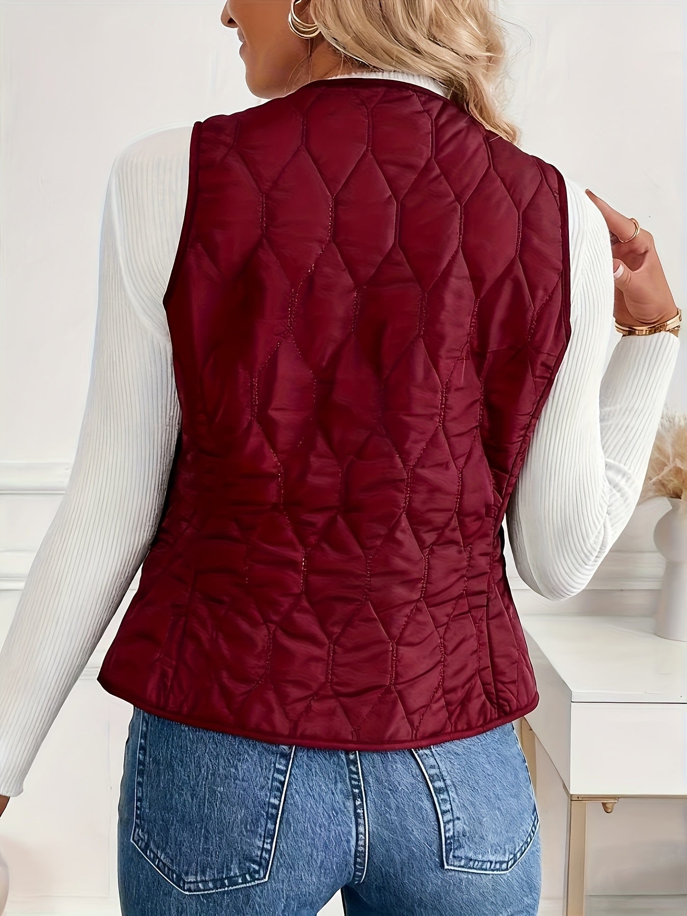 Women's Quilted Bomber Vest Diamond Quilt Sherpa Lining