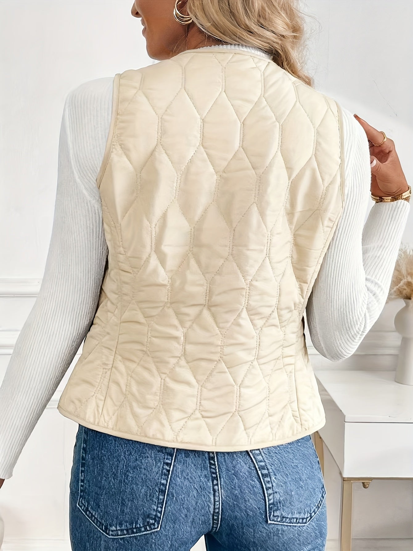 Women's Quilted Bomber Vest Diamond Quilt Sherpa Lining