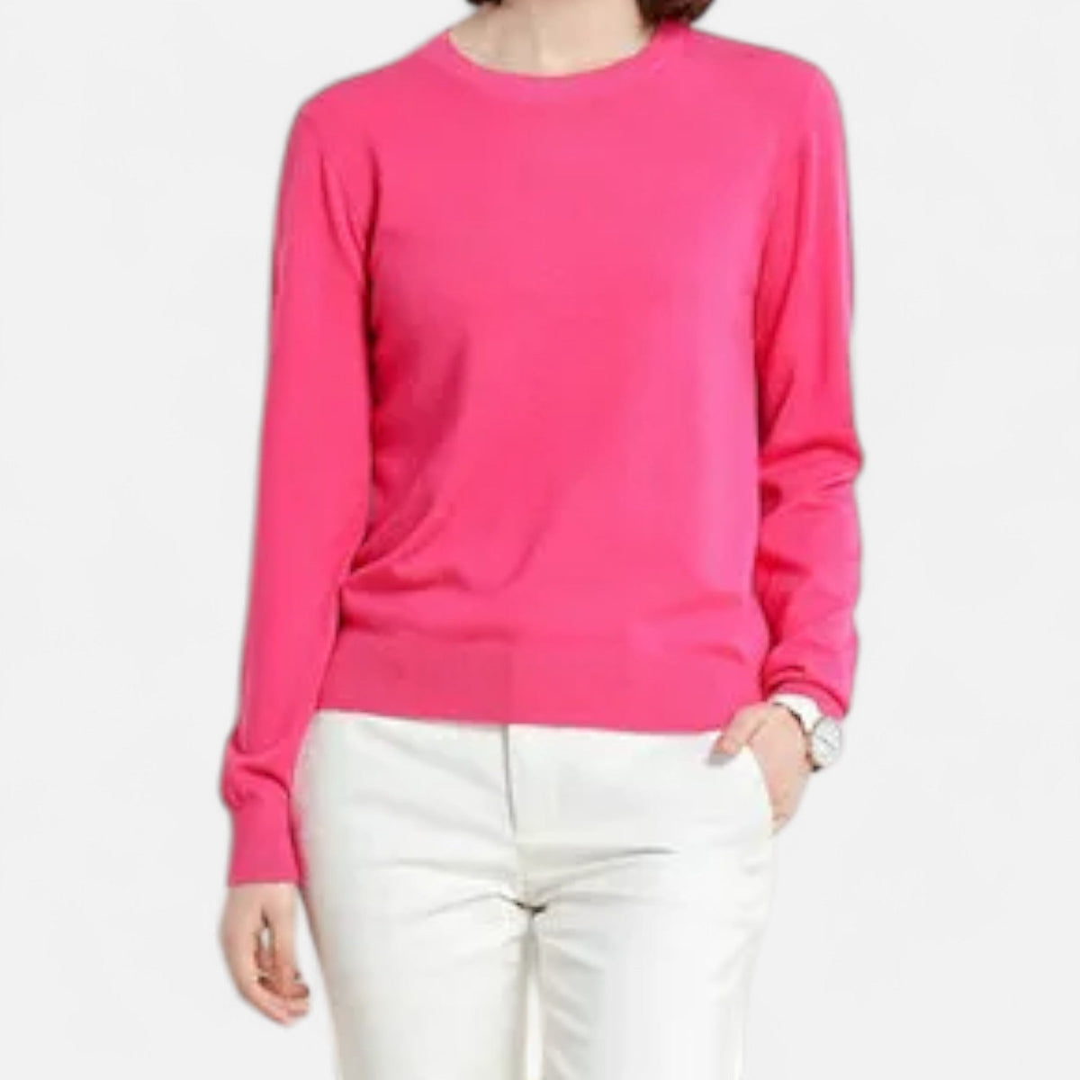 Maglione da donna in lana merino, girocollo, vestibilità intramontabile