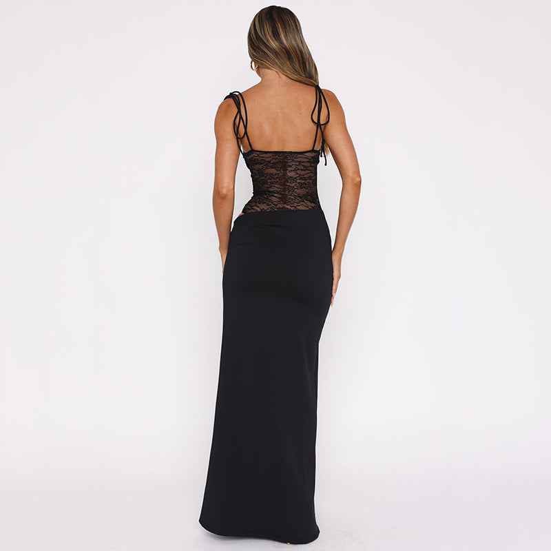 Women's Bodycon Maxi Dress Lace Corset Tie Straps