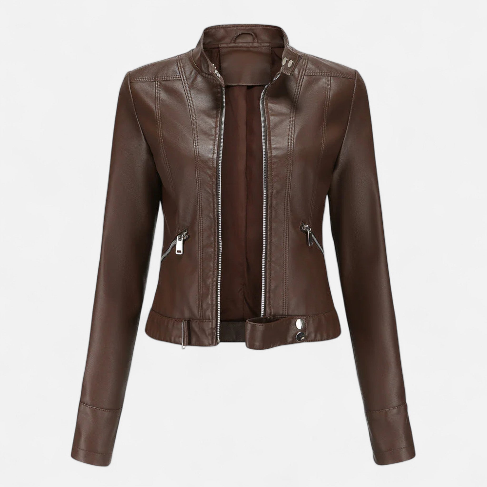 Chaqueta de cuero sintético para mujer, corte clásico y acabado prémium
