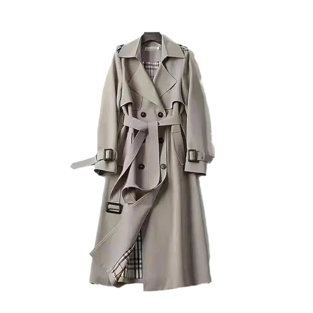Women's Long Belted Trench Coat Lapel Classic Elegant