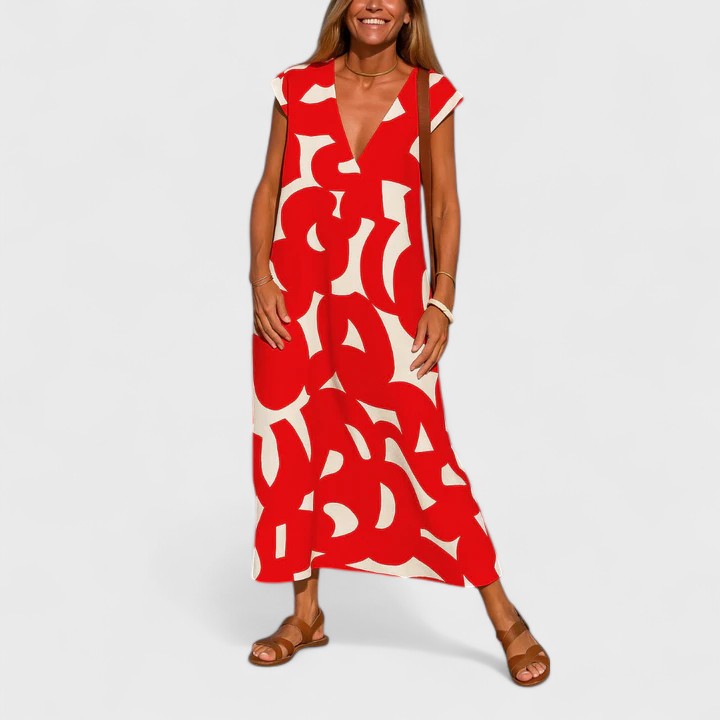 Robe midi pour femmes avec col en V