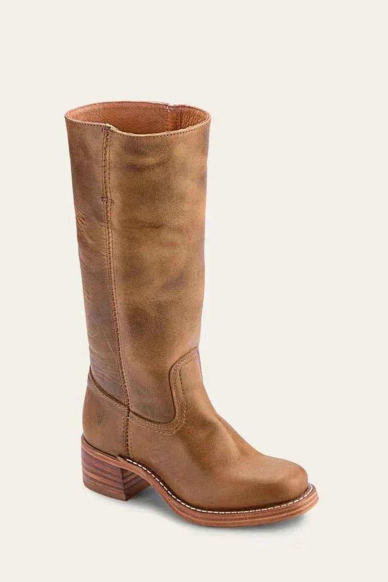 Botines camperos para mujer, tacón ancho y costuras decorativas