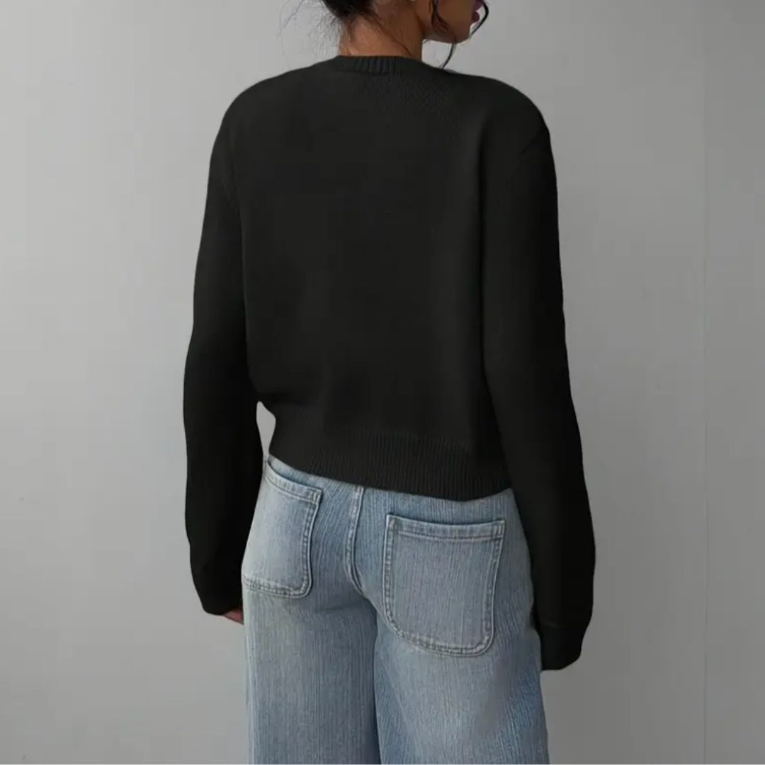 Women's Cropped Knit Cardigan Ribbed Trim Button Up