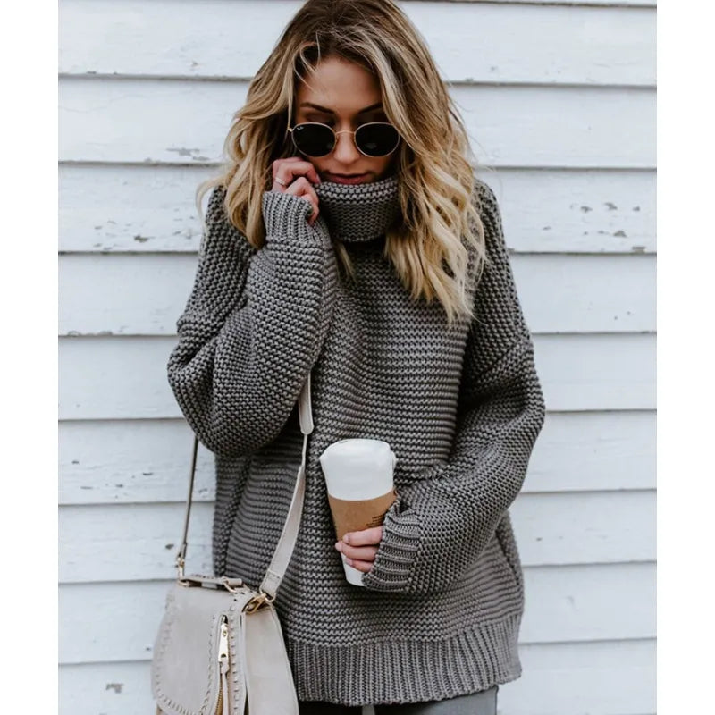 Women's Long Turtleneck Knit Sweater