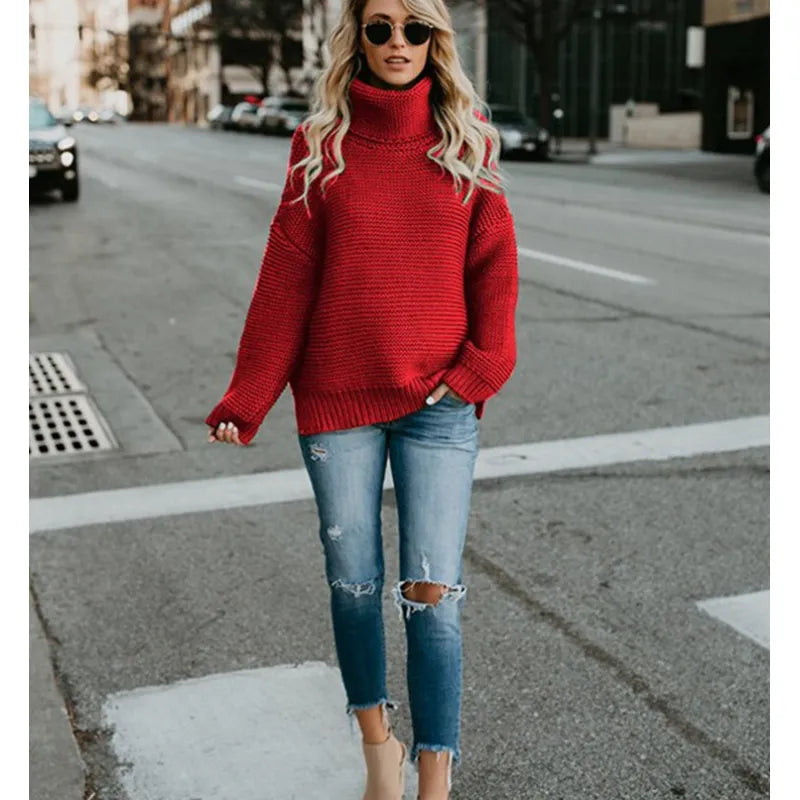 Women's Long Turtleneck Knit Sweater