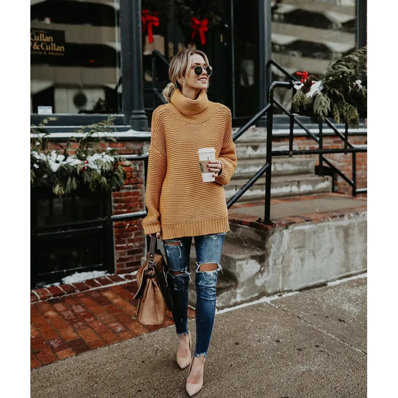 Women's Long Turtleneck Knit Sweater