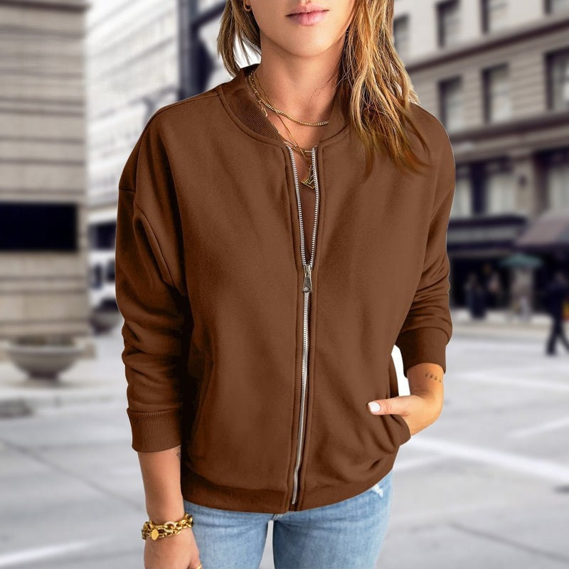 Bomber casual da donna con chiusura a zip e tasche