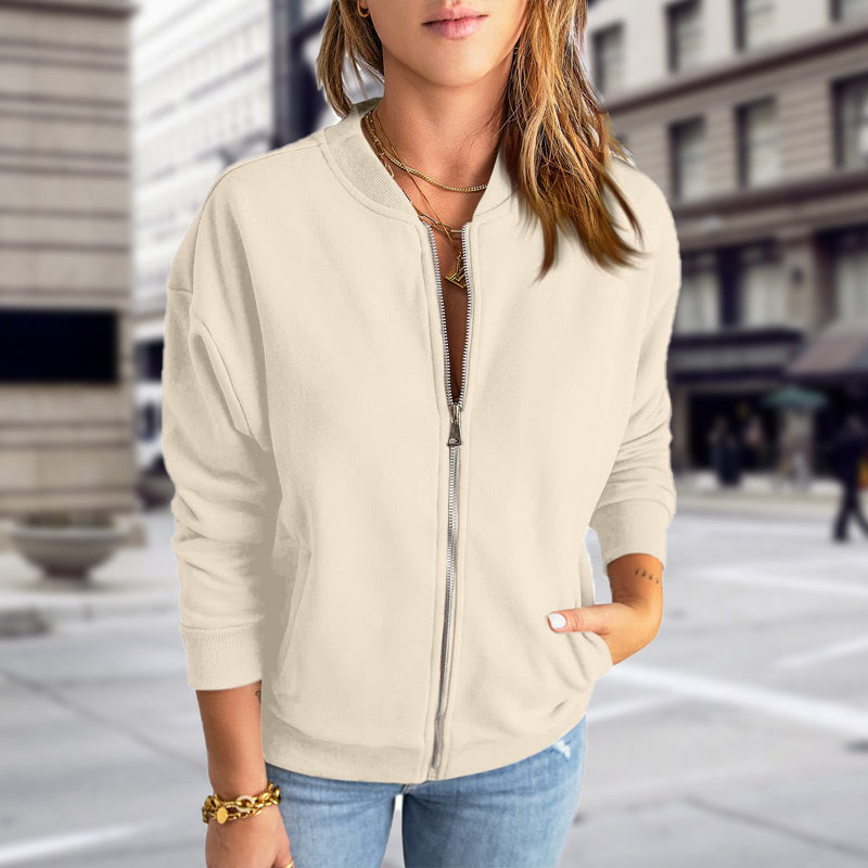 Bomber casual da donna con chiusura a zip e tasche