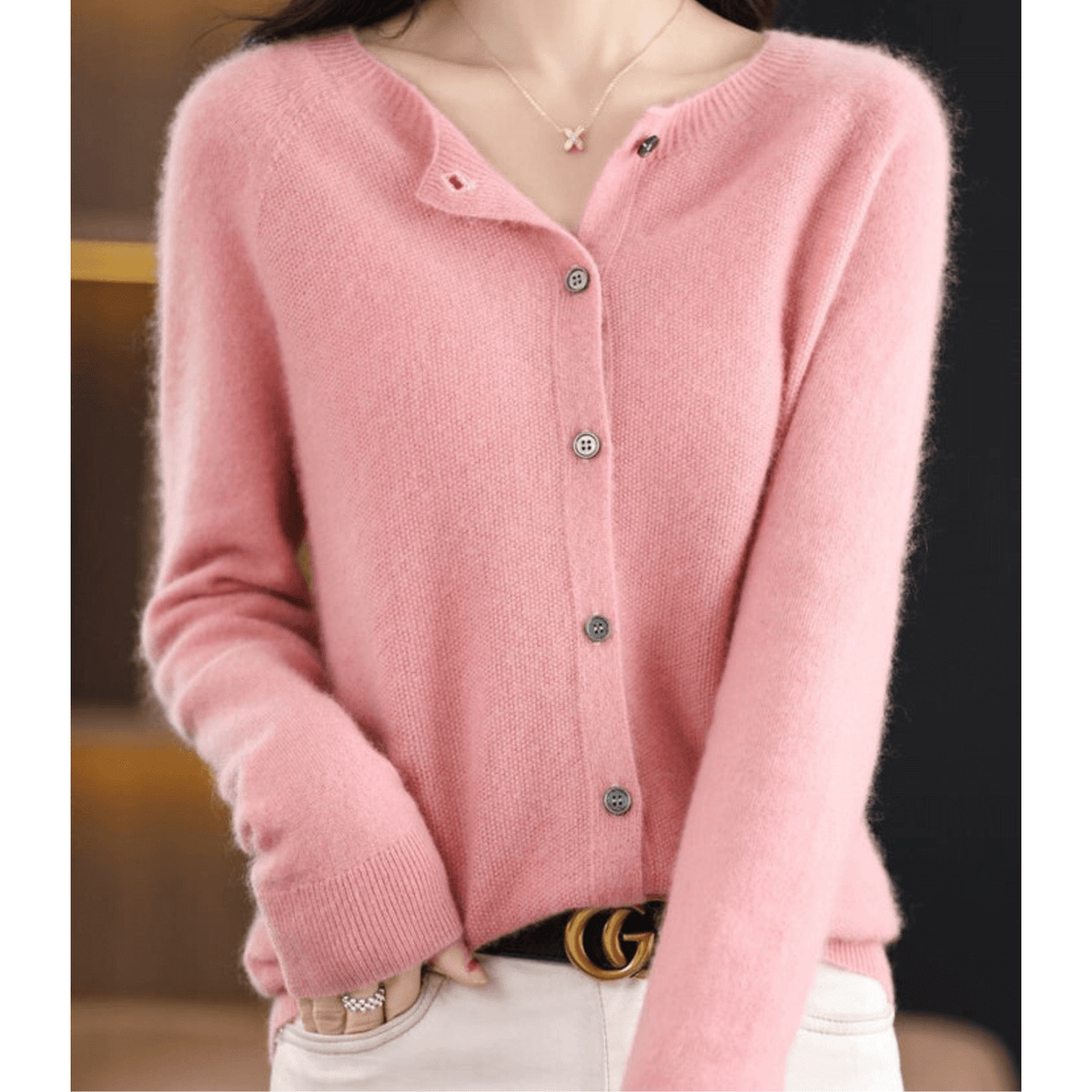 Women's Cashmere-Blend Cardigan V-Neck Elegant Drape