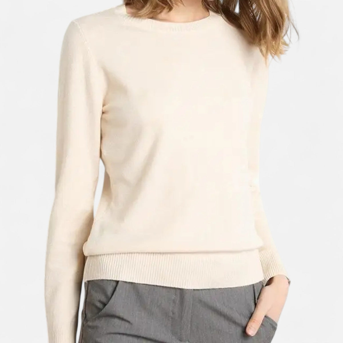 Pull pour femme en laine mérinos, col rond, coupe intemporelle