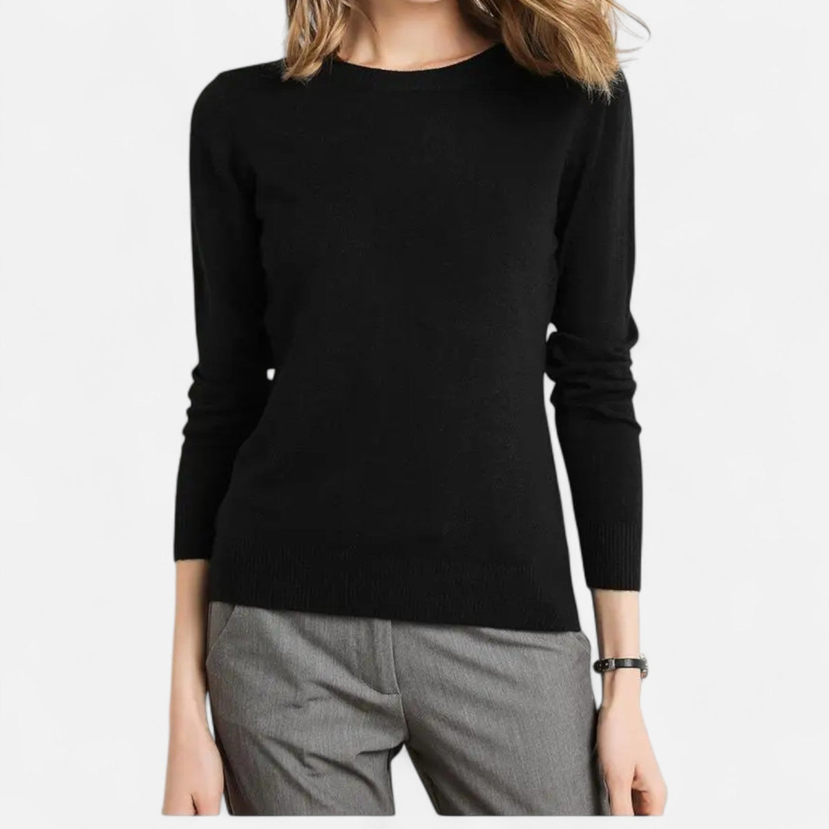 Pull pour femme en laine mérinos, col rond, coupe intemporelle
