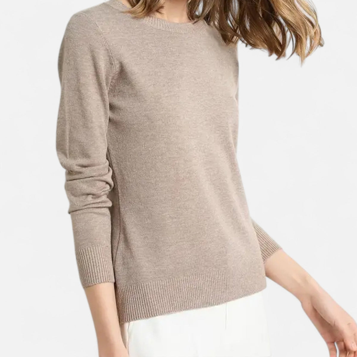 Pull pour femme en laine mérinos, col rond, coupe intemporelle