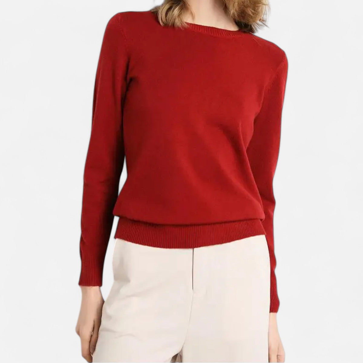 Pull pour femme en laine mérinos, col rond, coupe intemporelle