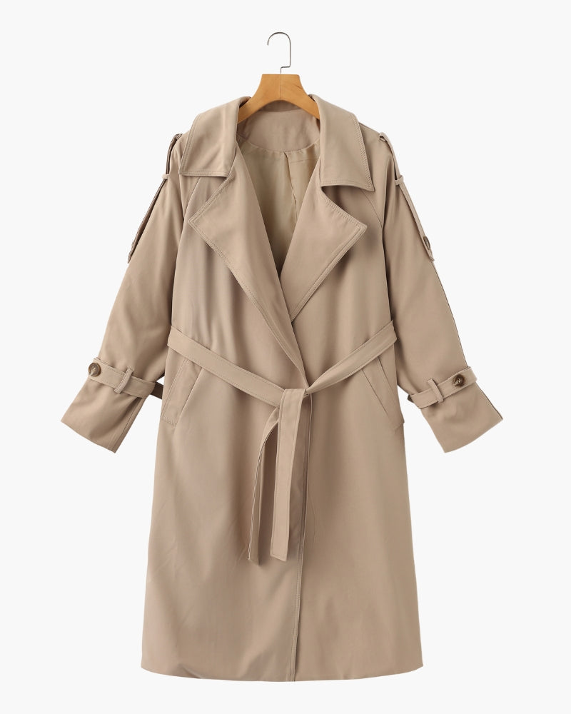 Women's Trench Coat Wide Lapels Removable Belt Epaulettes