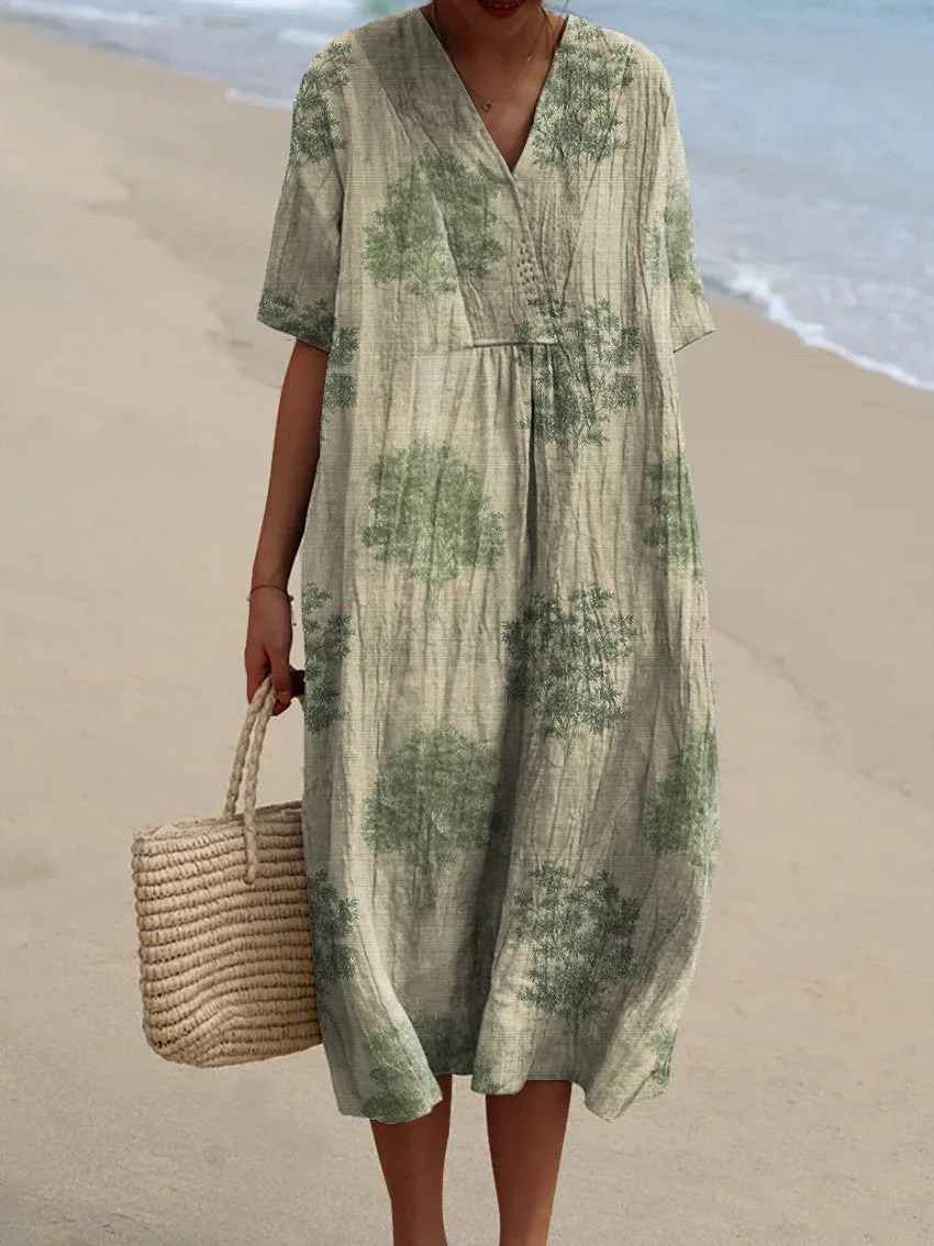 Vestido casual fluido para mujer con estampado floral vintage artístico