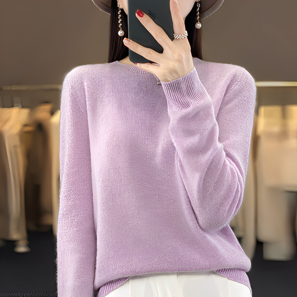 Women's Knit Sweater Round Neck Sophisticated Cut