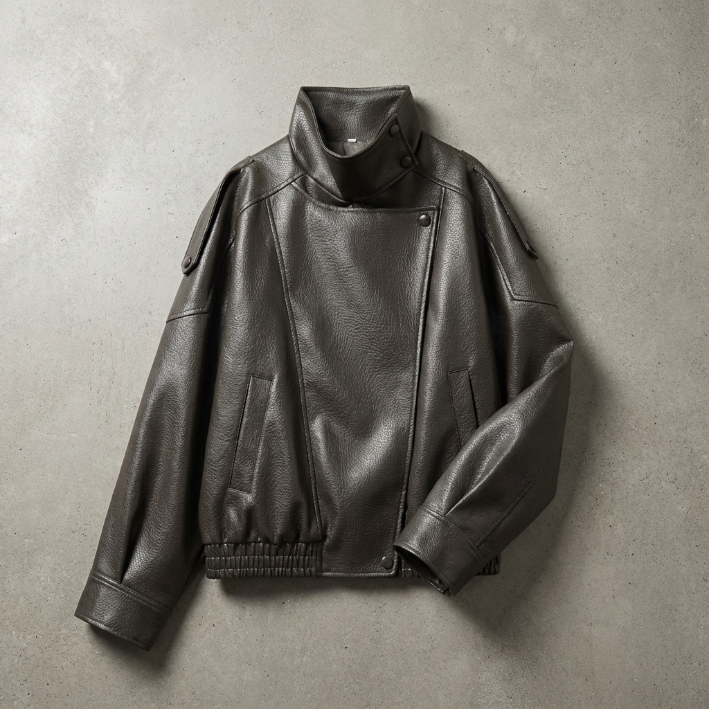 Women's Faux Leather Jacket Motorcycle Cut Long Sleeve