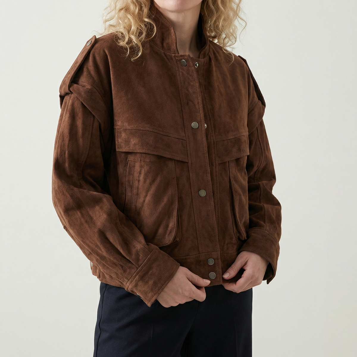 Women's Faux Suede Jacket Single-Breasted Roomy Pockets