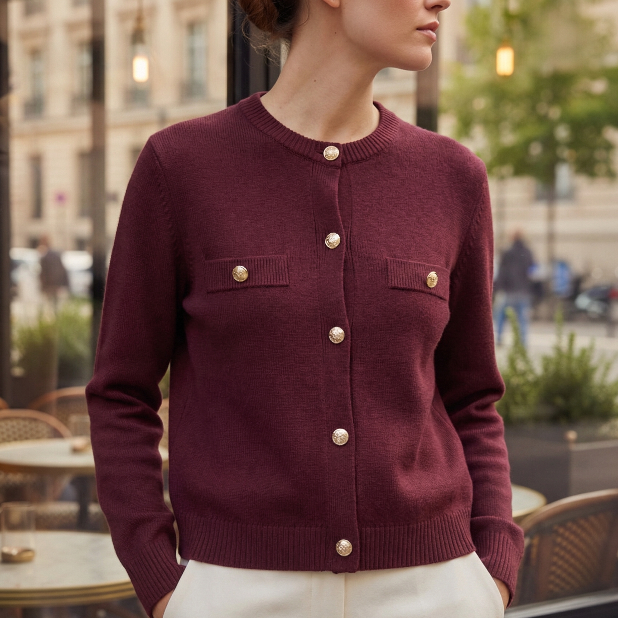 Women's Knit Sweater Buttoned Front Long Sleeve