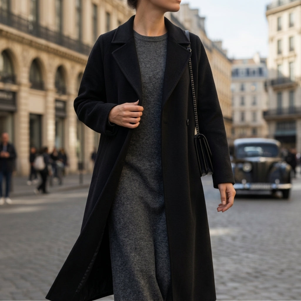 Women's Wool-Blend Coat Notched Collar Belted