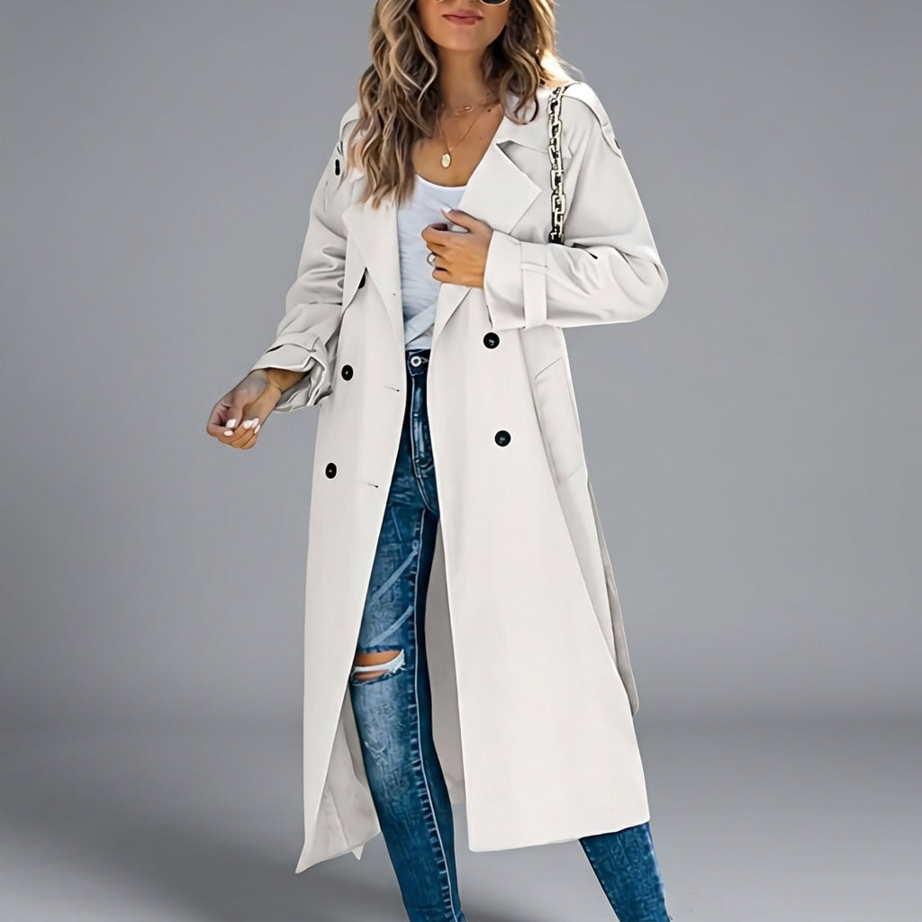 Women's Cotton Trench Coat Button Placket Tailored