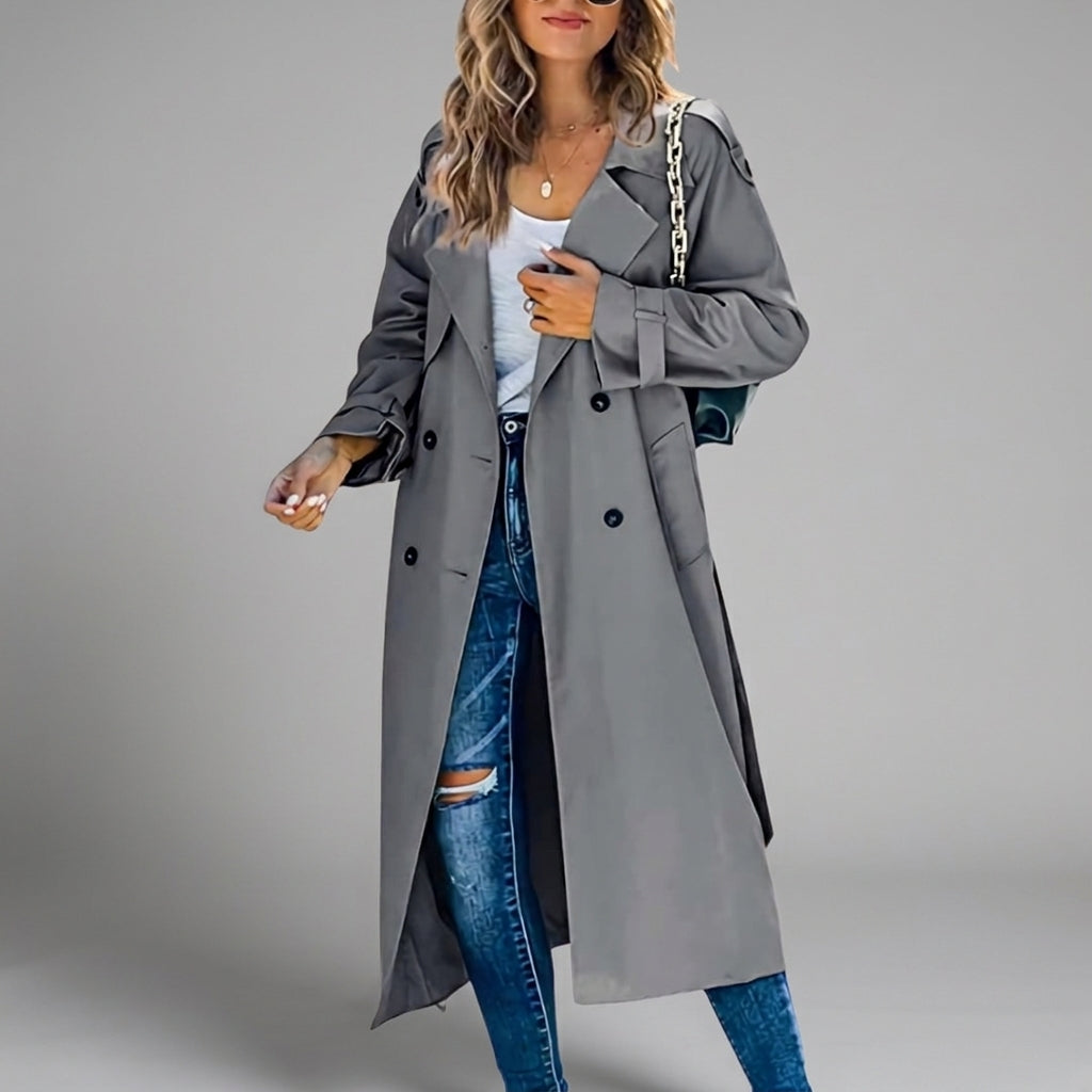 Women's Cotton Trench Coat Button Placket Tailored
